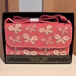 Rachel Zoe Pink Beaded Clutch with Bow Design